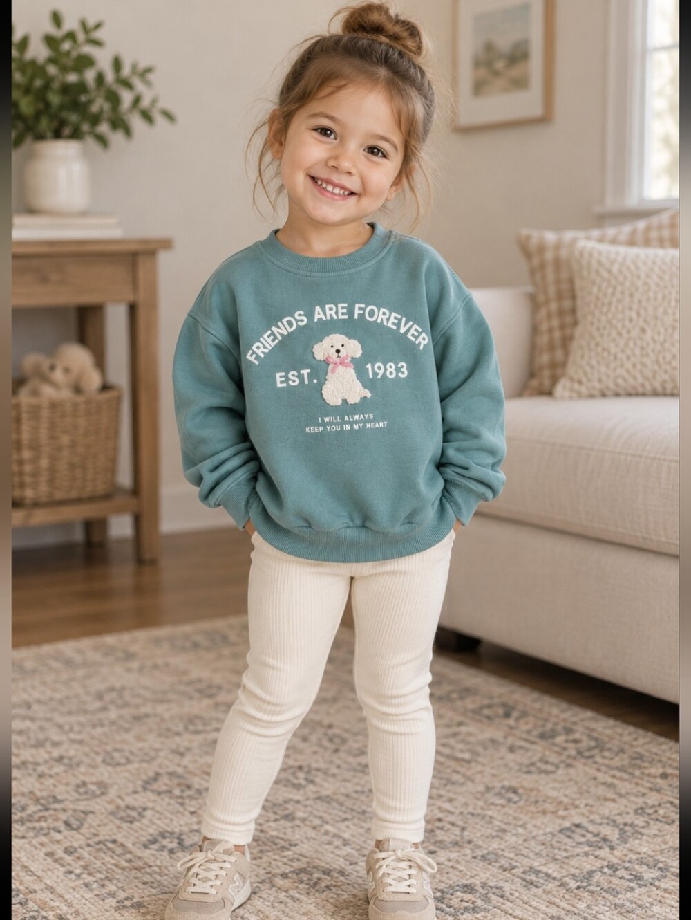 Zara Teal Green Crewneck Sweater with Puppy Embroidery | 3T